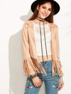 Romwe Apricot Faux Suede Fringe Outerwear