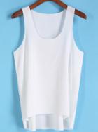 Romwe Dip Hem Chiffon White Tank Top