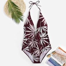 Romwe Crisscross Backless Halter One Piece Swimsuit