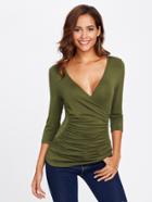 Romwe Ruched Surplice Wrap Top