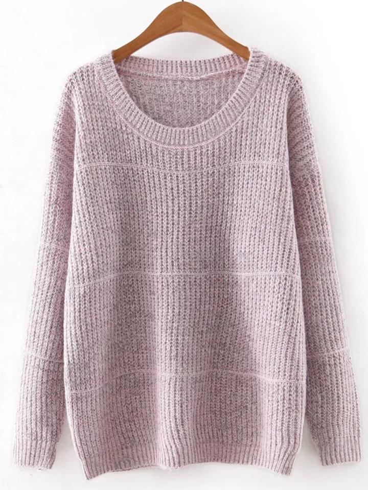 Romwe Pink Round Neck Plain Knitwear