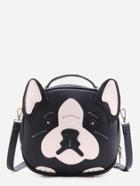 Romwe Black Faux Leather Dog Design Crossbody Bag