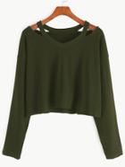 Romwe Dropped Shoulder Cut Out Neck Top