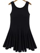 Romwe Black Ruffle Flare Tank Dress