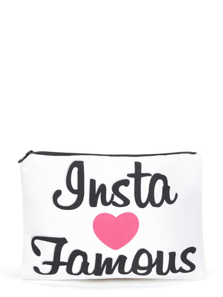 Romwe Letter Print Zipper Pouch