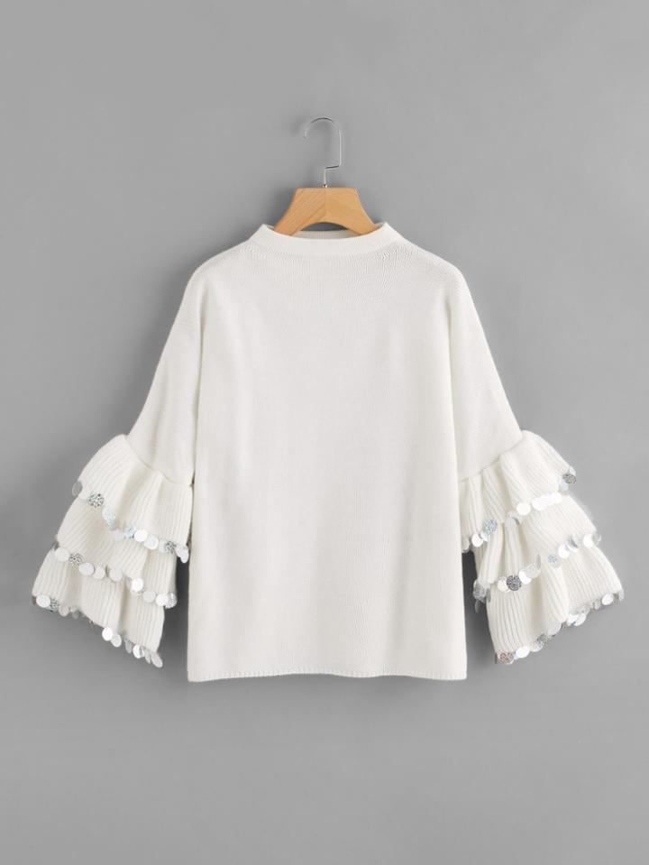 Romwe Tiered Bell Cuff Sequin Trim Jumper