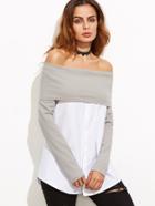 Romwe Contrast Off The Shoulder Blouse