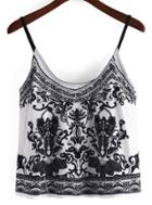 Romwe Spaghetti Strap Pastel Floral Print Black Cami Top