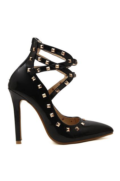 Romwe Romwe Rivets Embellished Black High Heels