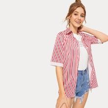 Romwe Striped Button Through Shirt