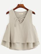 Romwe Beige Tie Neck Layered Top