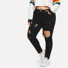 Romwe Plus Ripped Solid Skinny Jeans