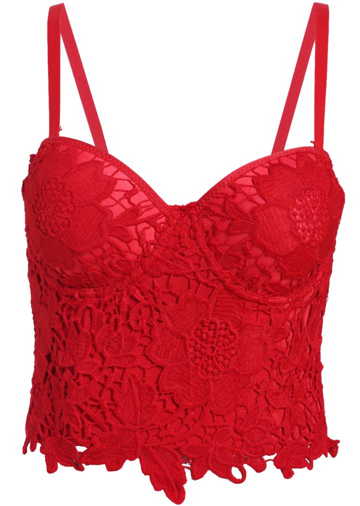 Romwe Red Spaghetti Strap Lace Vest