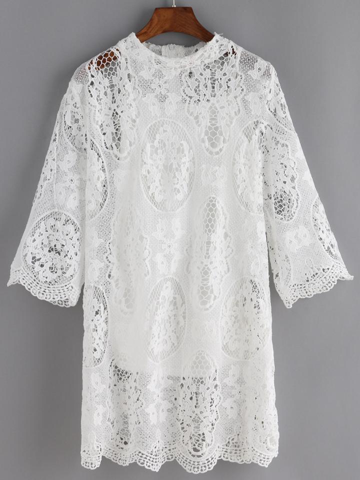 Romwe Lace Crochet Hollow Out Dress