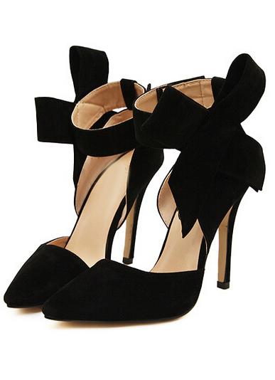 Romwe Black With Bow Slingbacks High Heeled Pumps