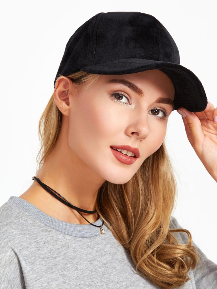 Romwe Plain Velvet Warm Baseball Cap