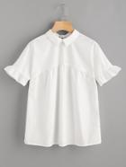 Romwe Pointed Collar Keyhole Tie Back Frilled Sleeve Smock Top