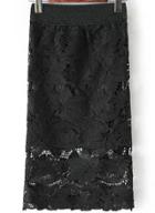 Romwe Hollow Floral Crochet Black Skirt