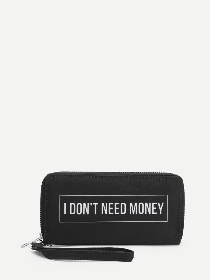 Romwe Slogan Detail Zip Around Wallet