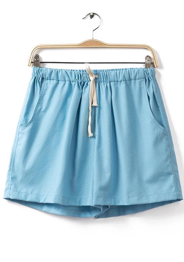 Romwe Drawstring With Pockets Sky Blue Shorts