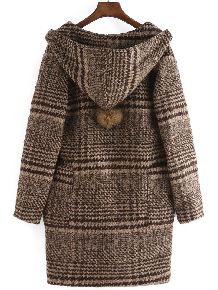 Romwe Hooded Plaid Single Button Pockets Coat