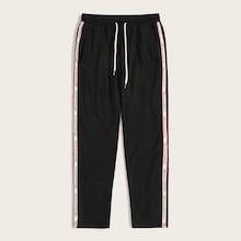 Romwe Guys Lettering Detail Tape Drawstring Waist Pants