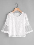Romwe Fluted Sleeve Sheer Insert Lace Top