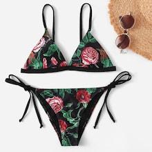 Romwe Random Floral Triangle Top With Low Rise Bikini