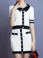 Romwe White Black Color Block Top With Knit Skirt