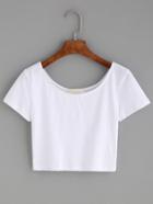 Romwe White Scoop Neck Crop T-shirt