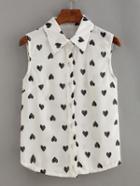 Romwe Heart Print Sleeveless Chiffon Blouse