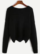 Romwe Black Drop Shoulder Seam Wave Hem Sweater