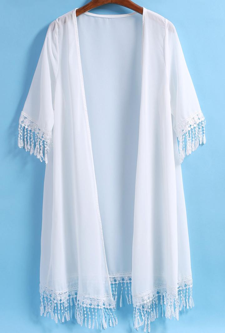 Romwe With Tassel Half Sleeve Chiffon Top