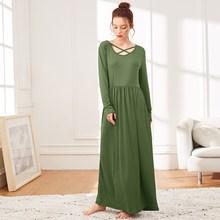 Romwe Crisscross Front Pleated Night Dress