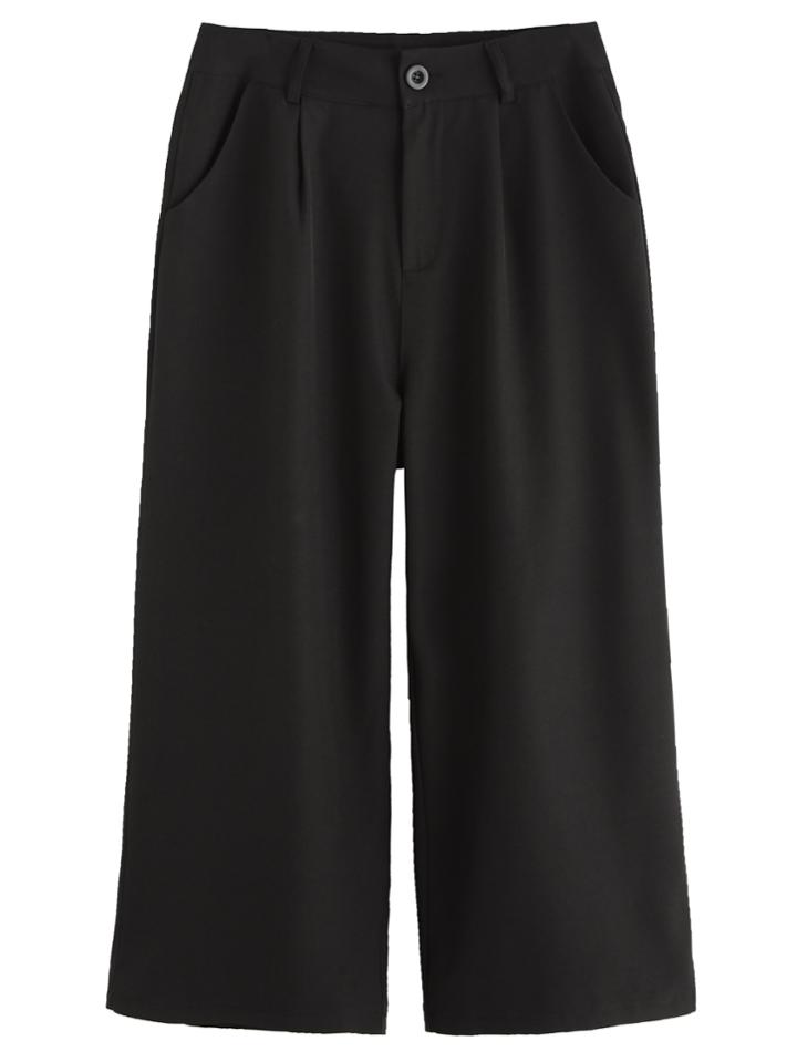 Romwe Black Pockets Wide Leg Pants