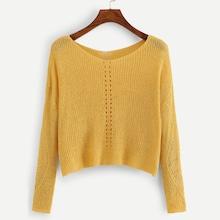 Romwe Scoop Neck Solid Sweater