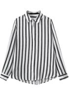 Romwe Black White Vertical Striped Casual Blouse
