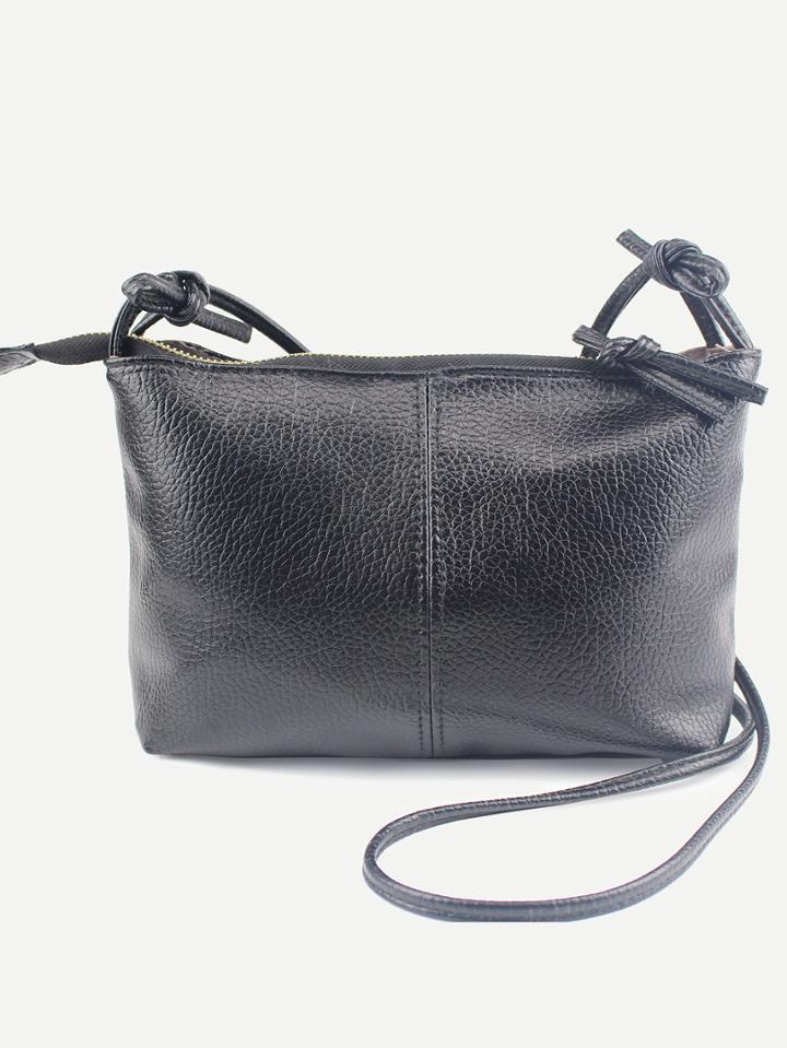 Romwe Faux Leather Top Zip Crossbody Bag - Black