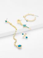 Romwe Cross & Chain Design Earring Set With Rhinestone