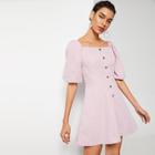 Romwe Button Front Square Neck Dress