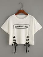 Romwe Letter Print Lace-up Crop T-shirt
