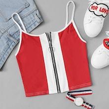Romwe Color Block Zip Up Cami Top