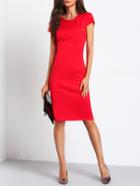 Romwe Red Cap Sleeve Knee-length Pencil Dress