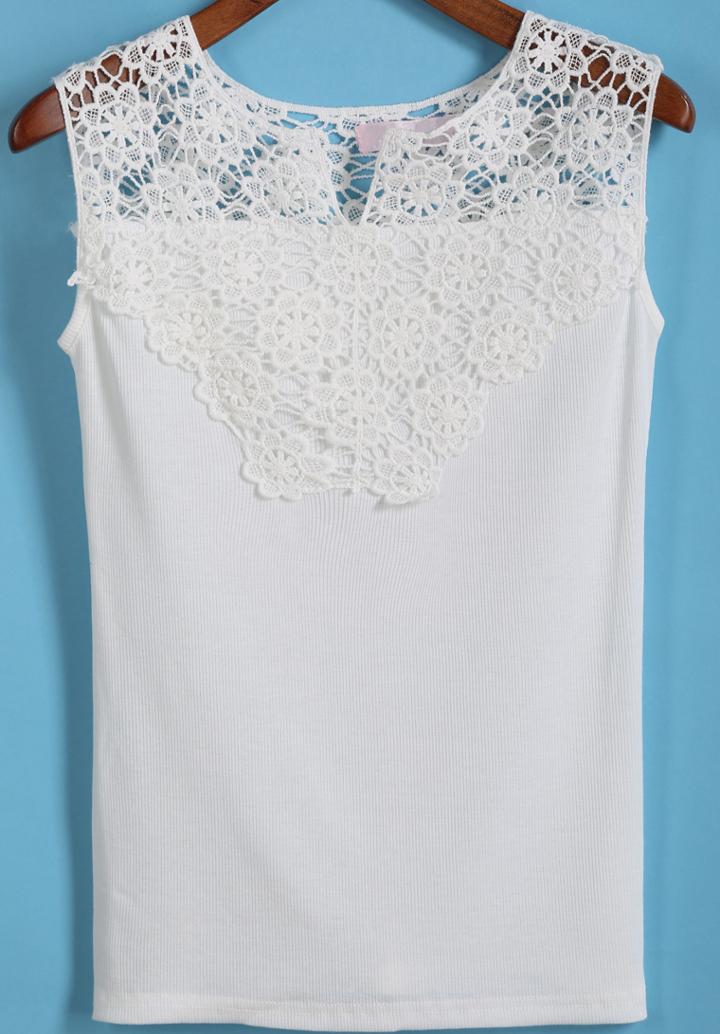 Romwe V Cut Lace Insert Tank Top