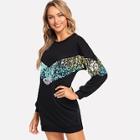 Romwe Contrast Sequin Sweatshirt Dress