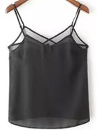 Romwe Spaghetti Strap Mesh Insert Black Cami Top