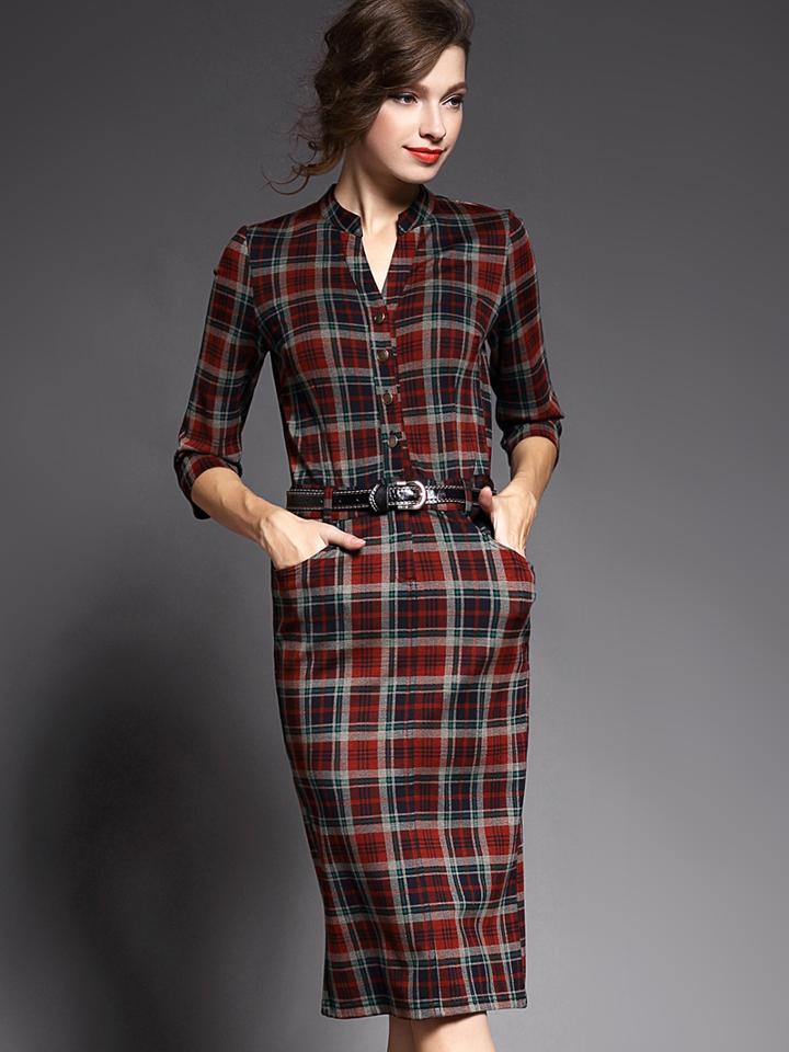 Romwe Multicolor V Neck Length Sleeve Drawstring Pockets Dress