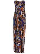 Romwe Strapless Vintage Print Split Dress