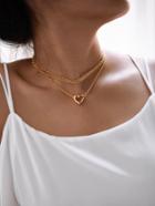 Romwe Hollow Heart Pendant Layered Chain Necklace