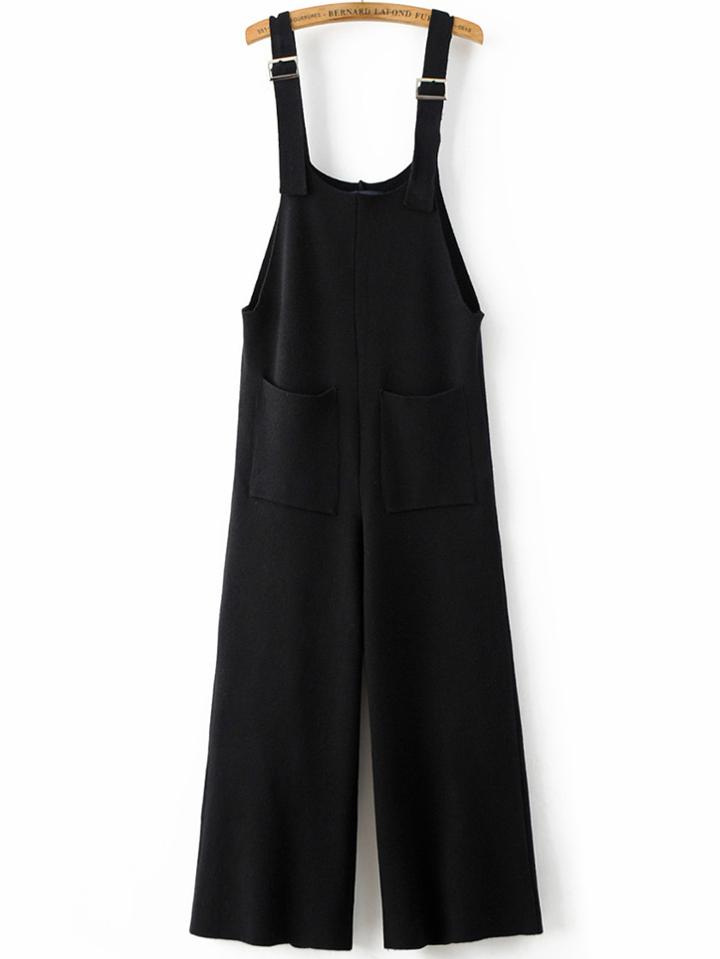 Romwe Black Front Pocket Knit Overall Pants